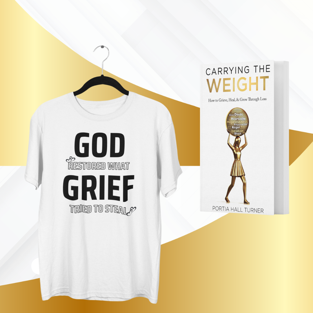 Carrying the Weight Book + God Restored What Grief Tried To Steal Tee