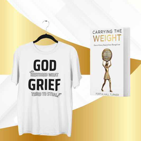 Carrying the Weight Book + God Restored What Grief Tried To Steal Tee